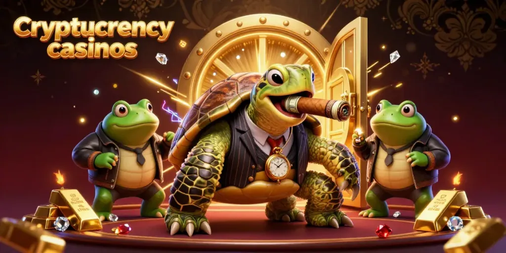 Engage in thrilling actions at cryptocurrency casinos with vibrant characters and glowing treasures.