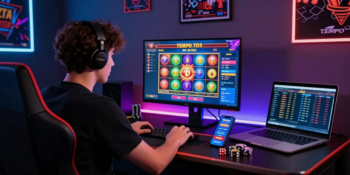 Engaging tempo toto online gaming experience showcasing a player immersed in exciting slot games with vibrant LED decor.
