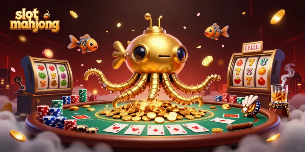 Menang besar di slot mahjong dengan ilustrasi 3D penuh warna, menampilkan karakter menarik dan suasana kasino.