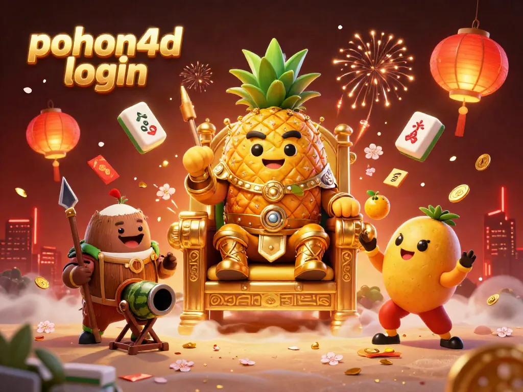 Engage with pohon4d login on a vibrant beach casino featuring a golden pineapple king and whimsical characters.