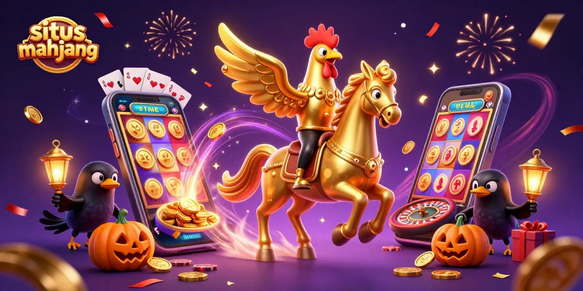 Engage with situs mahjong on this exciting 3D illustration of a golden rooster and casino elements.
