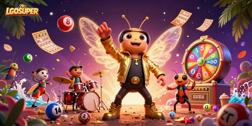 Engage with LGOSUPER's thrilling gaming experience featuring dynamic characters and immersive visuals in a carnival atmosphere.