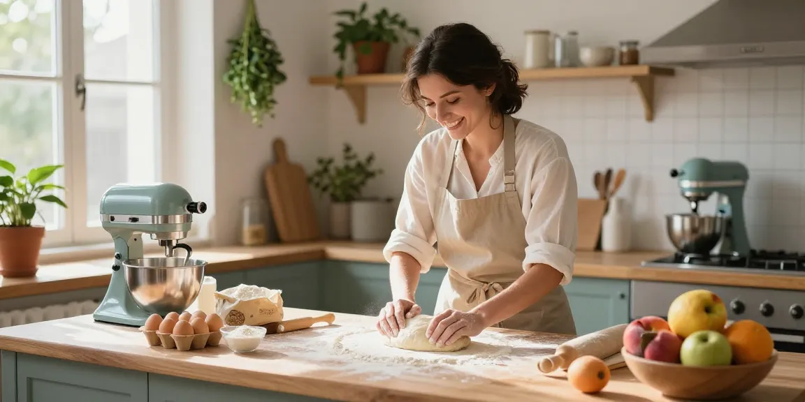 Bakery scene featuring a baker at www.torinobaking.com kneading dough with fresh ingredients.