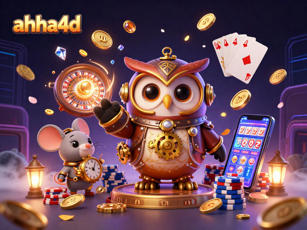 Menghadirkan kegembiraan kasino, ahha4d menggambarkan karakter-kartun waktu penjelajah dalam ilustrasi 3D menakjubkan.
