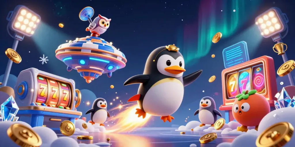 Win big with the f168 rocket-powered penguin and slot game elements in an exciting casino universe.