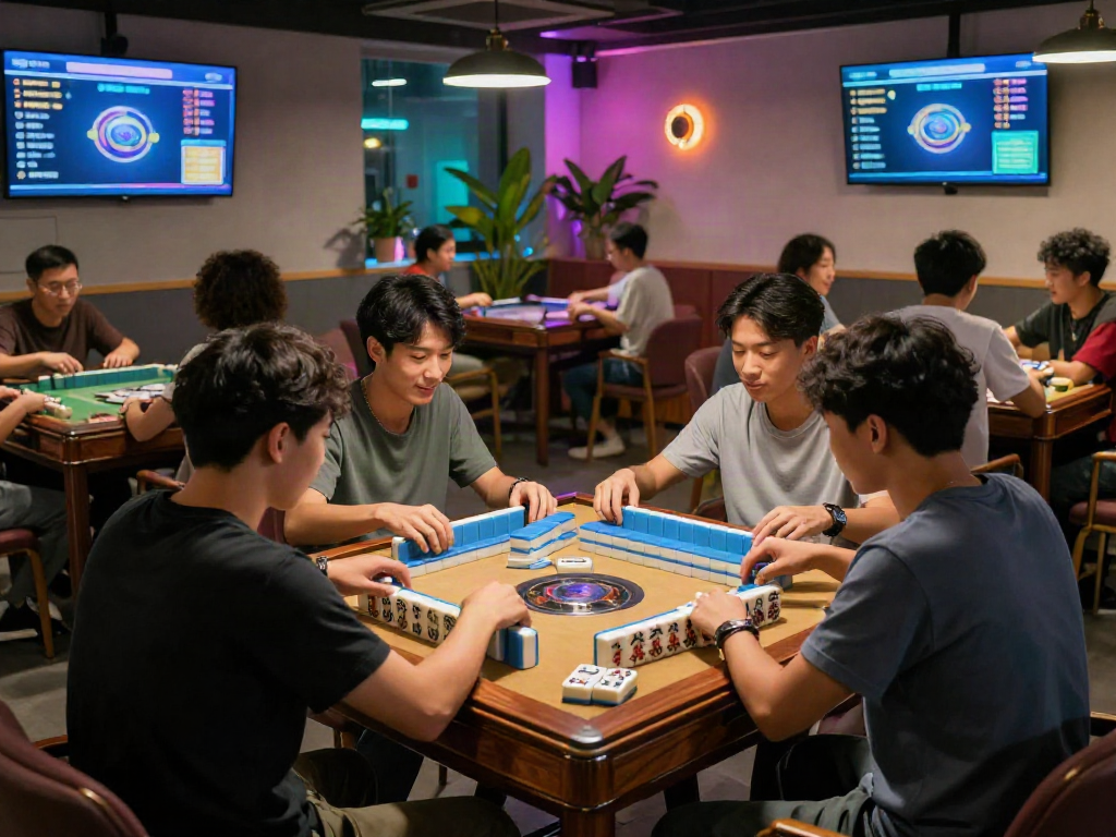 Exciting MahjongJP88 gaming atmosphere with players engaged around a table.
