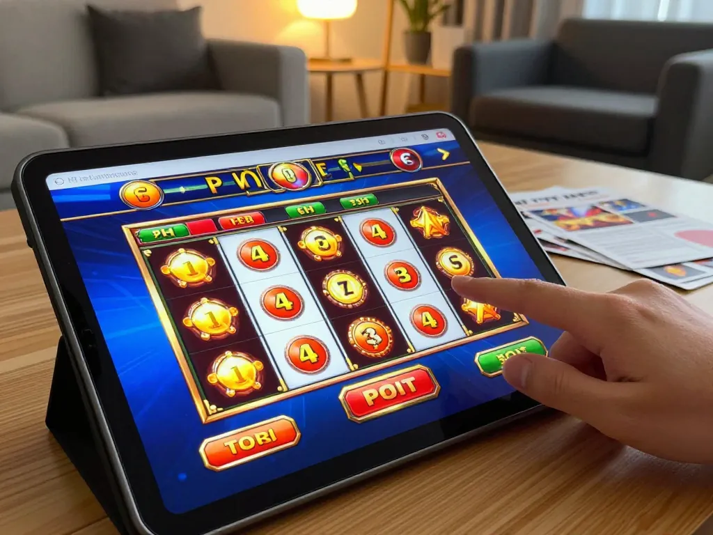 Participating in exciting slot gameplay on a tablet with qq alfa app in a cozy home setting