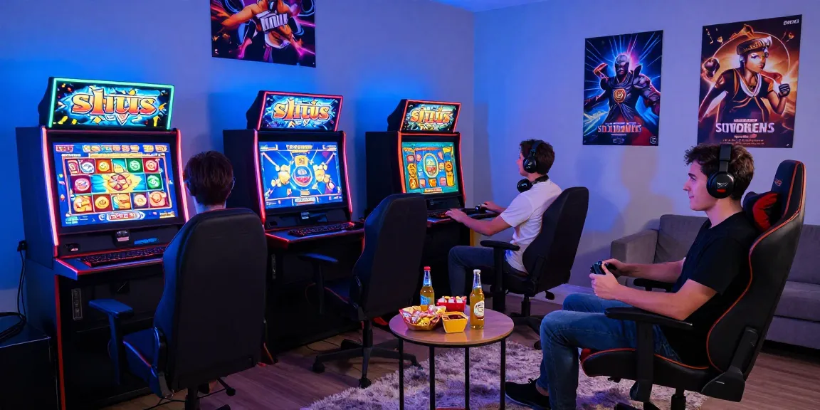 Engaging player enjoying situs slot gaming at home with vibrant graphics and snacks.
