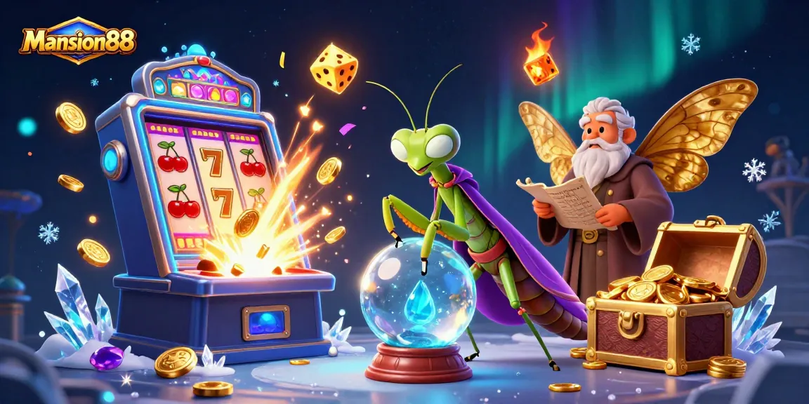 Mansion88 attracts players with a vibrant 3D illustration of fortune teller characters and thrilling casino elements.