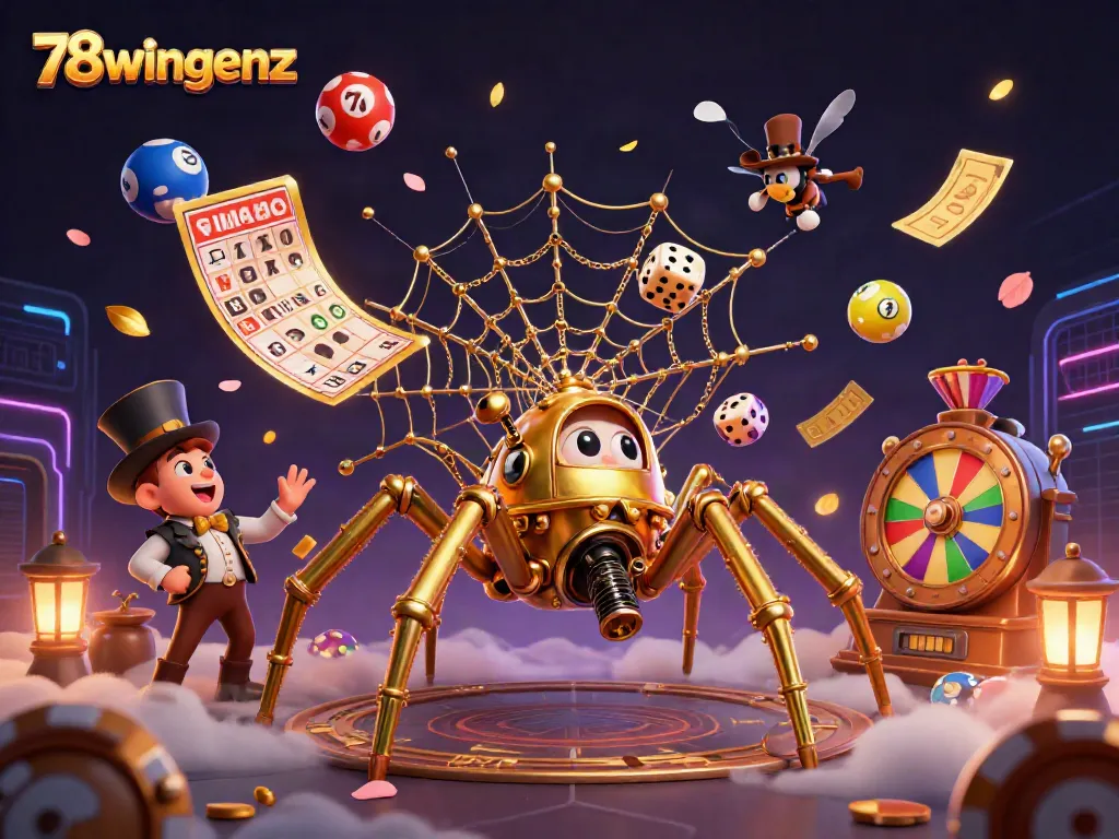 78wingenz immerses players in an exhilarating steampunk casino world filled with golden chains and colorful lottery elements.