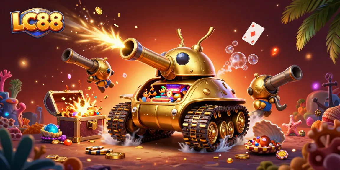 Join the excitement at LC88 with vibrant imagery of a golden beetle tank casino bursting with treasures.