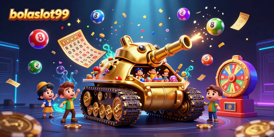 Experience bolaslot99's vibrant casino adventures with a golden beetle tank and colorful lottery balls.