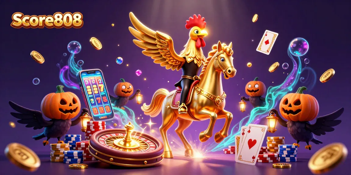 Score808 brings alive gaming excitement with a golden rooster in a mythical casino.