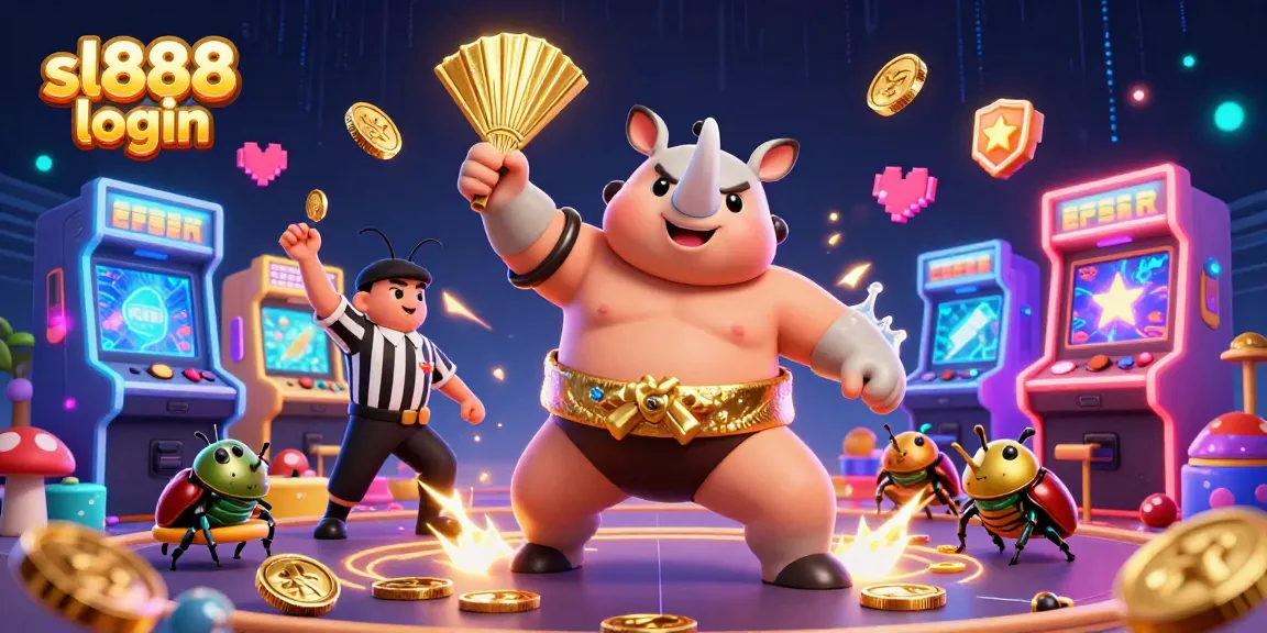 Engage in exciting gameplay with sl888 login, where a sumo beetle champions while coins fly around!