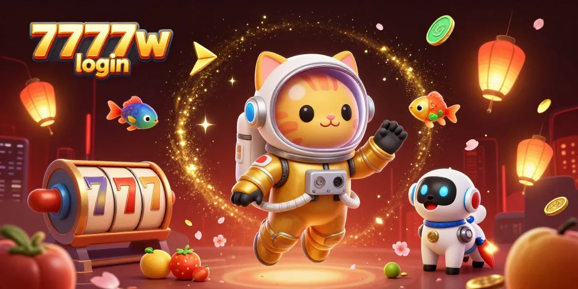 Experience gaming excitement with 7777w login featuring animated characters and casino elements.