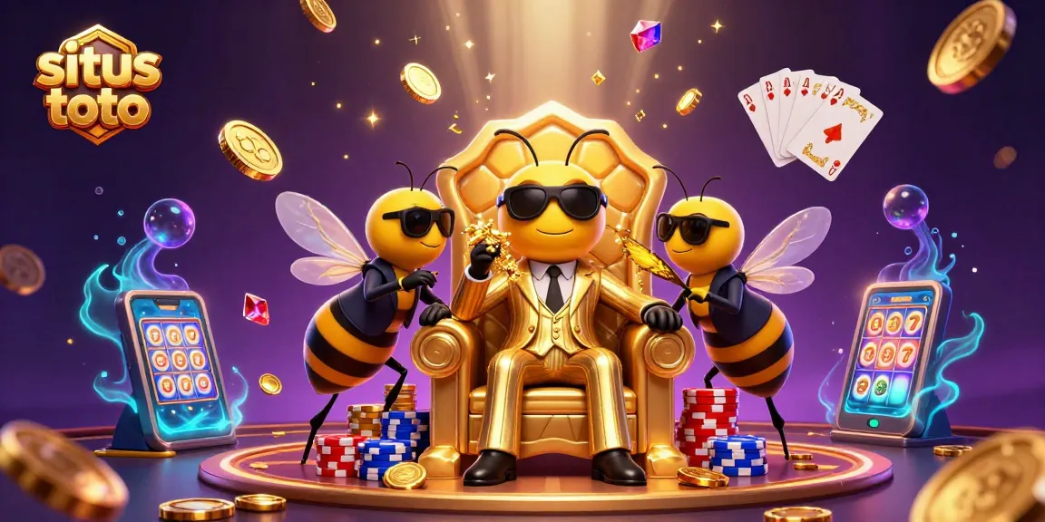 Keseruan bermain situs toto dengan boss lebah kartun dan elemen kasino yang menawan.